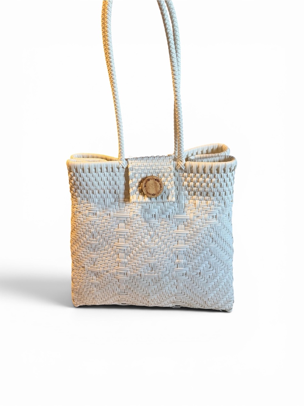 Maria Victoria White Handwoven Upcycled Plastic Tote - Picture 2 of 7